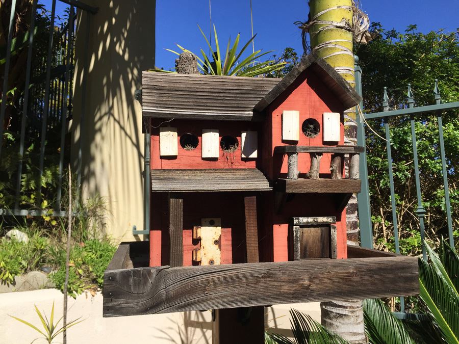 Large Handmade Two-Level Wood Birdhouse On Post [Photo 2]