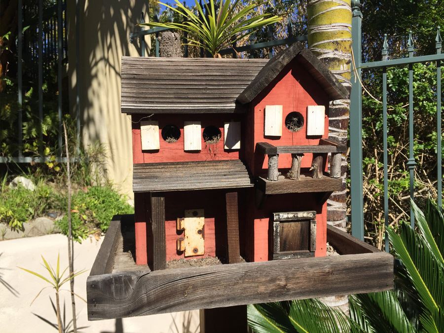 Large Handmade Two-Level Wood Birdhouse On Post [Photo 4]