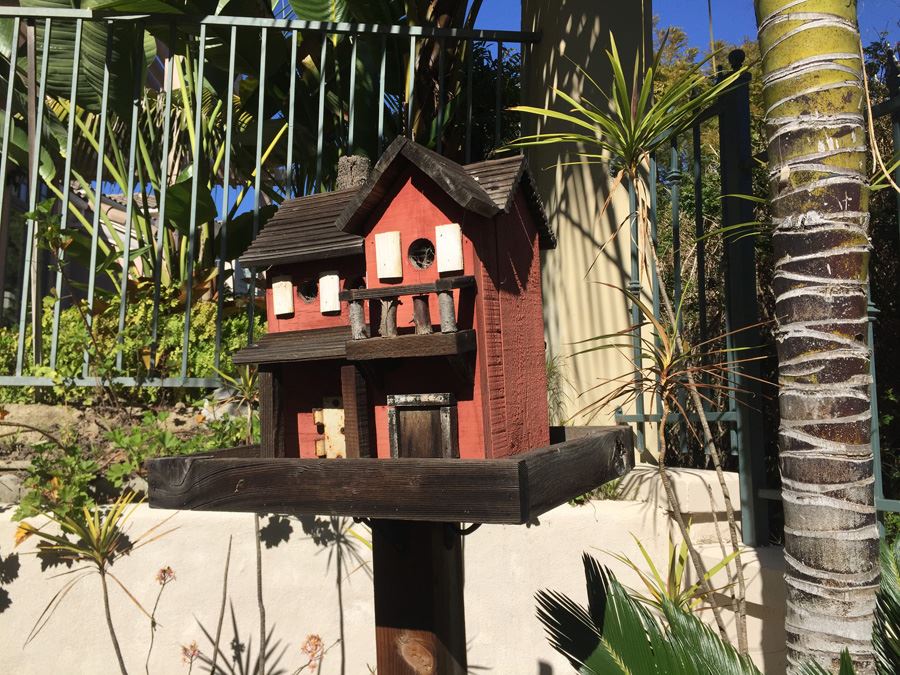 Large Handmade Two-Level Wood Birdhouse On Post [Photo 7]