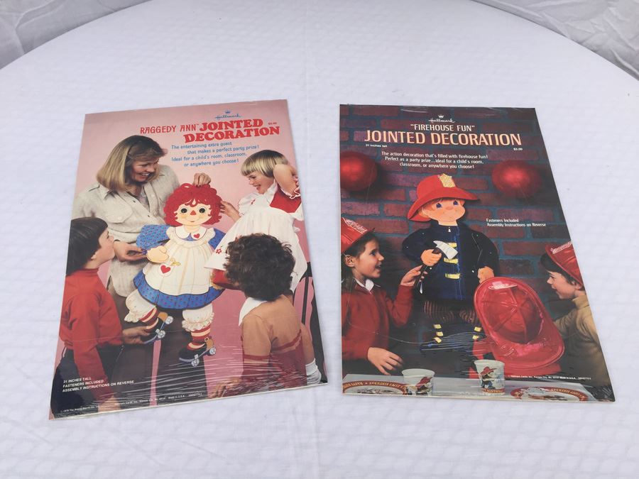 (2) Jointed Decorations From Hallmark Fireman And Raggedy Ann New Sealed Vintage 1978