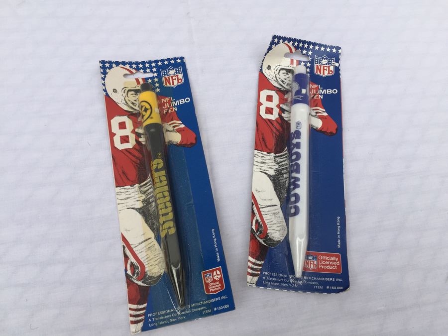 Pair Of NFL Jumbo Pens New On Card Steelers And Cowboys