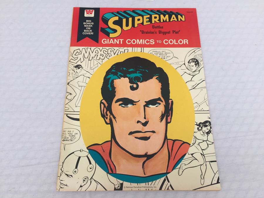 Superman Battles 'Brainiac's Biggest Plot' Giant Comics To Color Book With Bonus Mask Whitman Vintage 1976 NM [Photo 4]