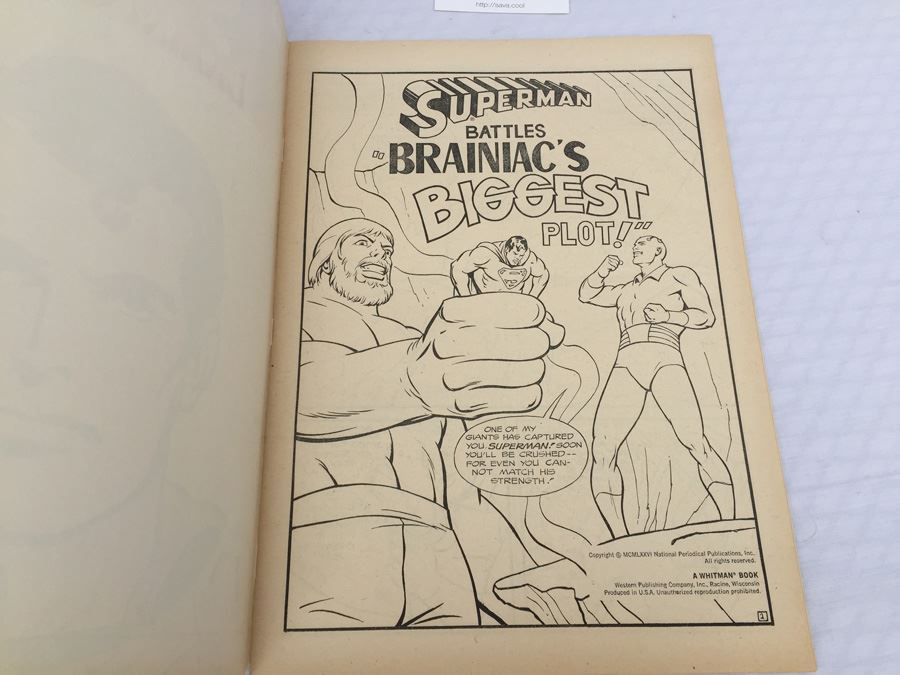 Superman Battles 'Brainiac's Biggest Plot' Giant Comics To Color Book With Bonus Mask Whitman Vintage 1976 NM [Photo 2]
