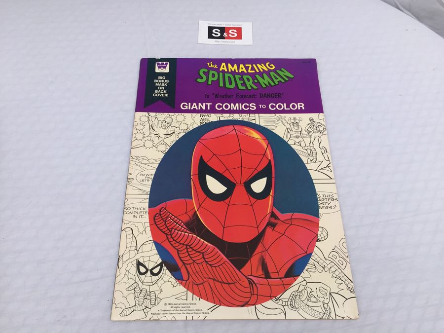 The Amazing Spider-Man In 'Weather Forecast: DANGER' With Bonus Mask Whitman Giant Comics To Color Vintage 1976 NMV $200