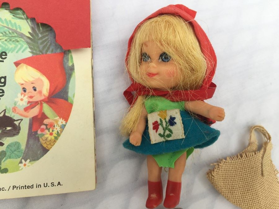 Liddle Kiddles Liddle Red Riding Hiddle With Book Mattel 1966 Front Cover Of Book Is Torn [Photo 2]