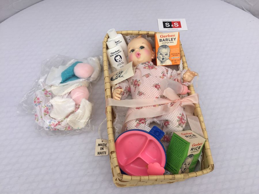 Vintage Gerber Baby Doll With Basket Accessories Formula