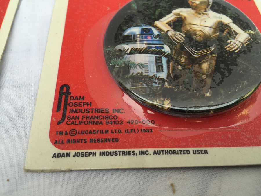 (4) Star Wars Return Of The Jedi Photo Buttons Sealed In Original Packaging Yoda Darth Vader Chewbacca R2D2 C3PO [Photo 5]