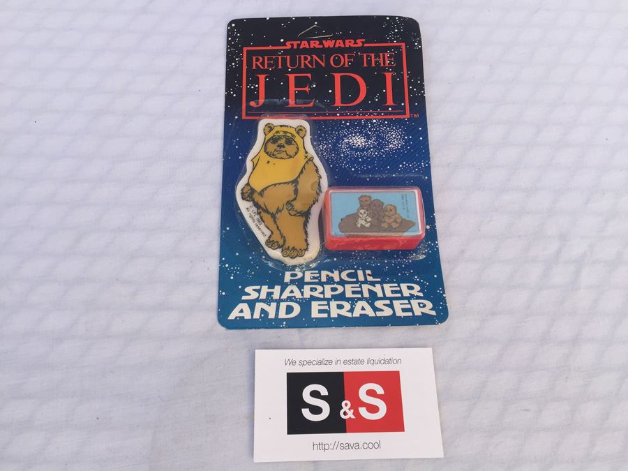 Star Wars Return Of The Jedi Pencil Sharpener And Eraser New On Card 1983