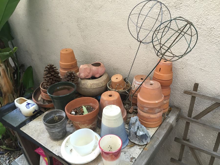 Huge Pot Lot With Gardening Table