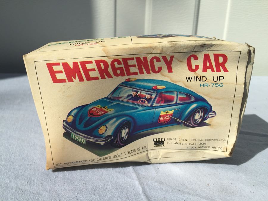 Emergency Car Wind Up Tin Litho Toy COTC New In Box