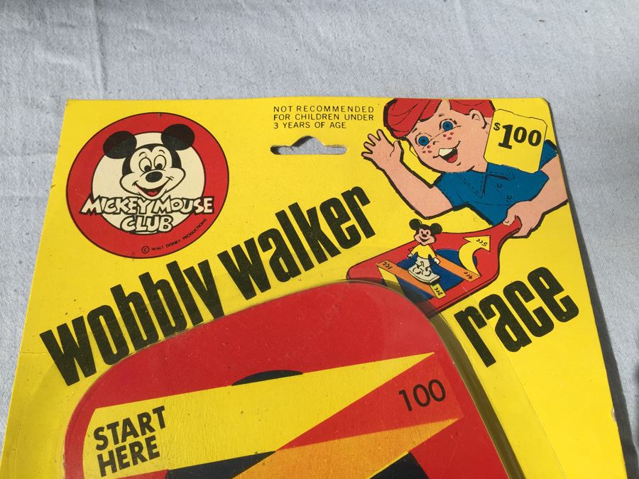 Pair Of Mickey Mouse Club Wobbly Walker Race New On Card 1976 [Photo 5]