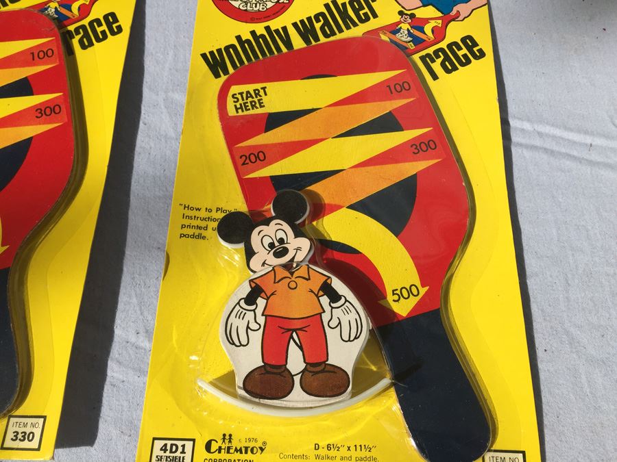Pair Of Mickey Mouse Club Wobbly Walker Race New On Card 1976 [Photo 2]