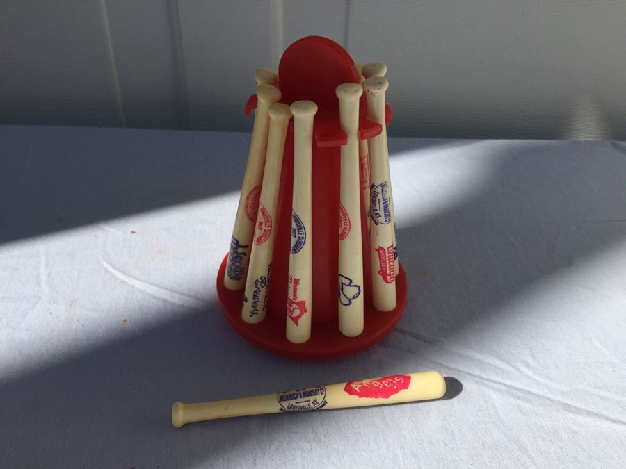 Vintage Plastic Hillerich & Bradsby Co Baseball Bats With Display Carousel - Note That Carousel Is Broken In Several Places [Photo 1]