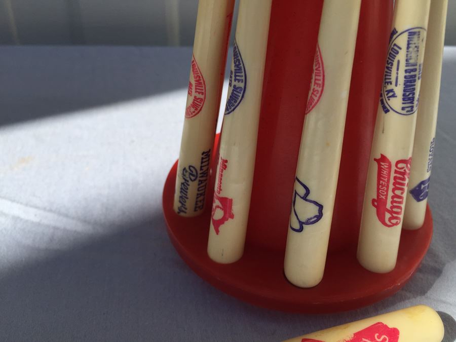 Vintage Plastic Hillerich & Bradsby Co Baseball Bats With Display Carousel - Note That Carousel Is Broken In Several Places [Photo 8]