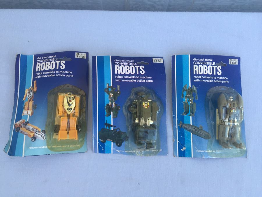 (3) Die-Cast Metal Convertible Robots Transformers Knock Offs New On Card [Photo 1]