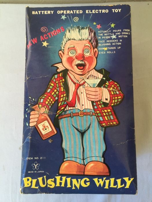 Blushing Willy Tin Litho Japan Electro Mechanical Battery Operated Toy New In Box