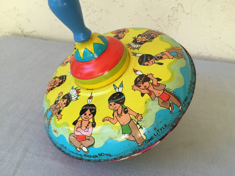 Metal Litho Spinning Top Toy Ten Little Indians Ohio Art [Photo 5]