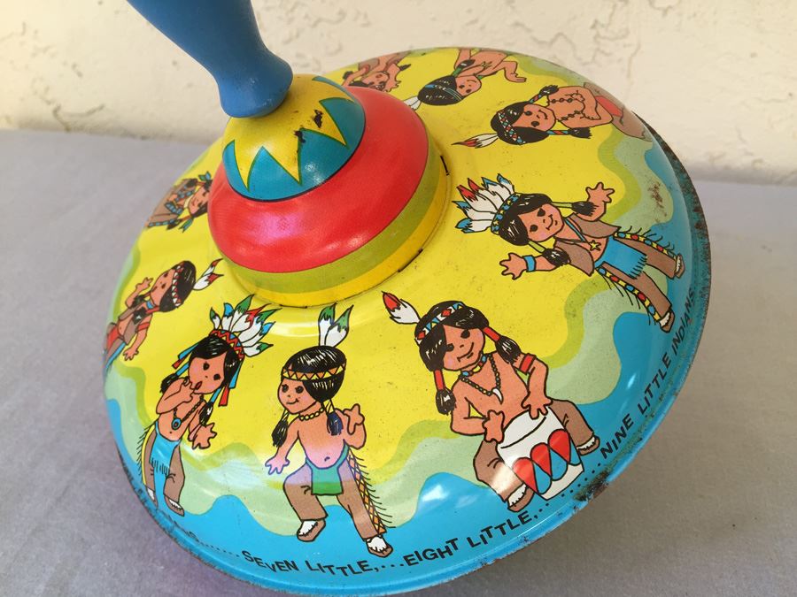 Metal Litho Spinning Top Toy Ten Little Indians Ohio Art [Photo 4]