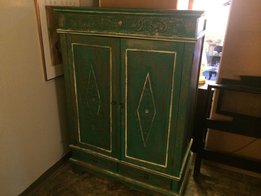 Green Teak Armoire with Drawer [Photo 1]