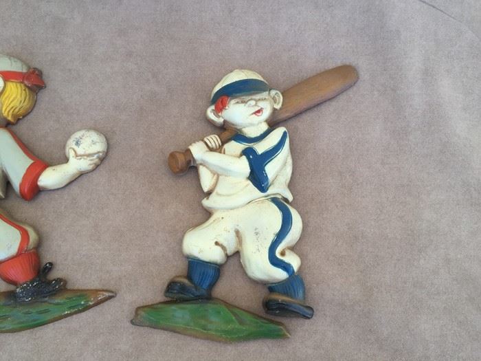 Painted Metal Baseball Players Wall Art Kids Room SEXTON 1970 Pitcher Catcher Hitter [Photo 2]
