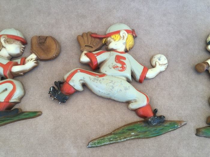 Painted Metal Baseball Players Wall Art Kids Room SEXTON 1970 Pitcher Catcher Hitter [Photo 3]