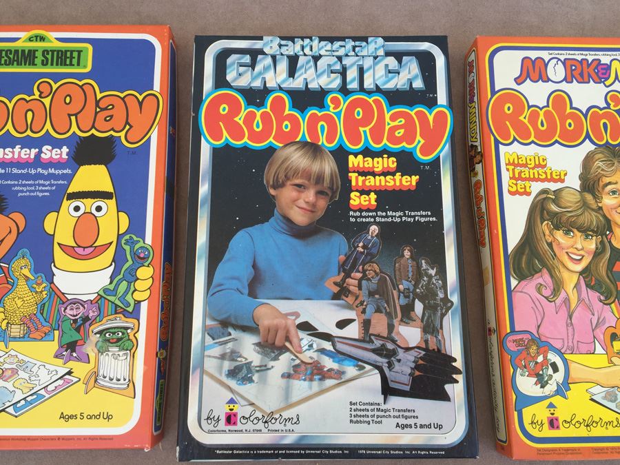 (3) Colorforms Magic Transfer Set Sesame Street - Battlestar Ballatica - Mork & Mindy [Photo 2]