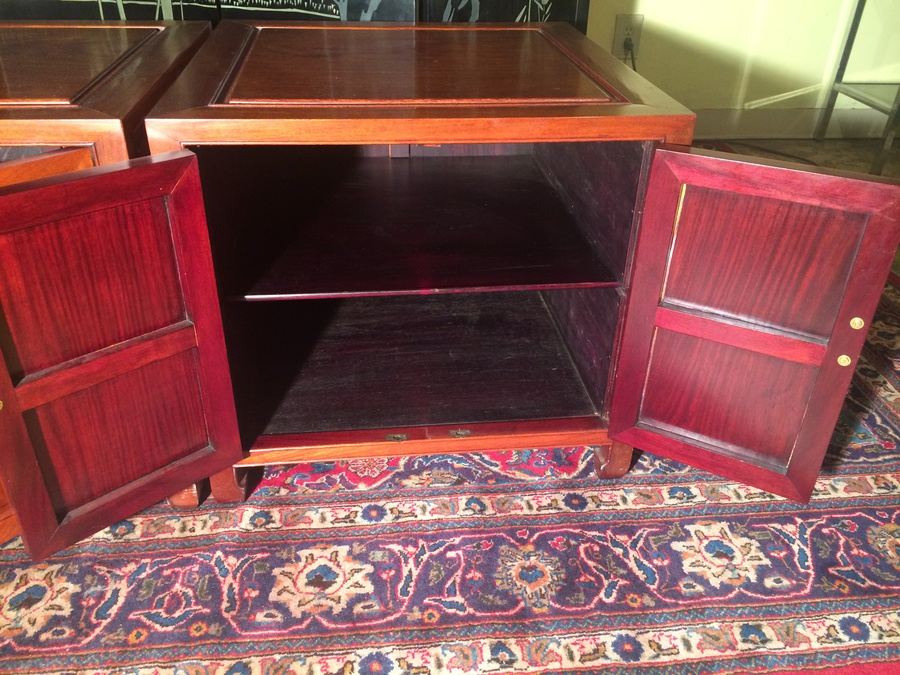 (2) Square Rosewood Chinese End Tables With Two Doors [Photo 6]