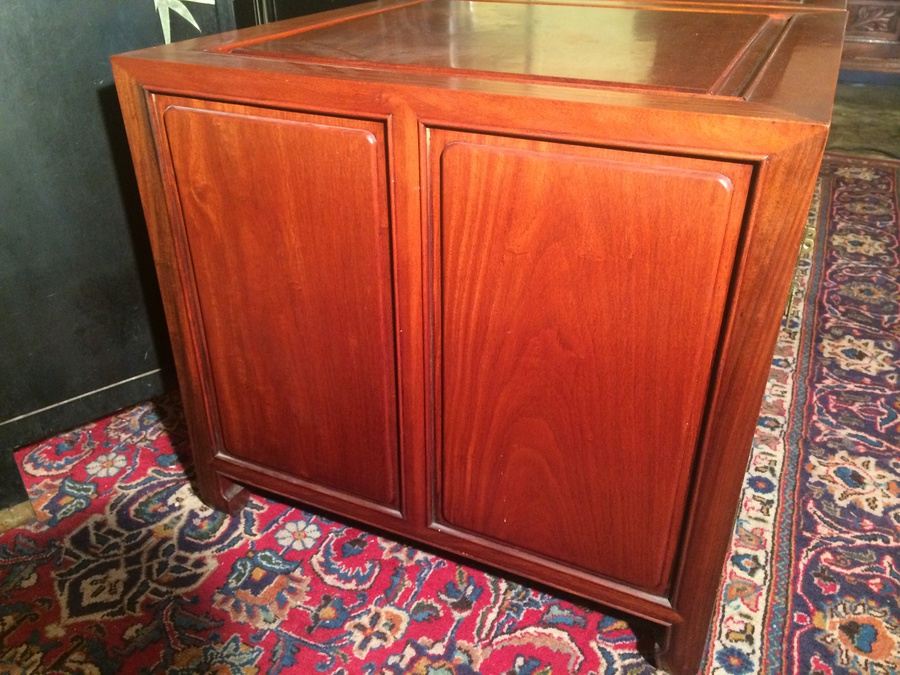 (2) Square Rosewood Chinese End Tables With Two Doors [Photo 4]