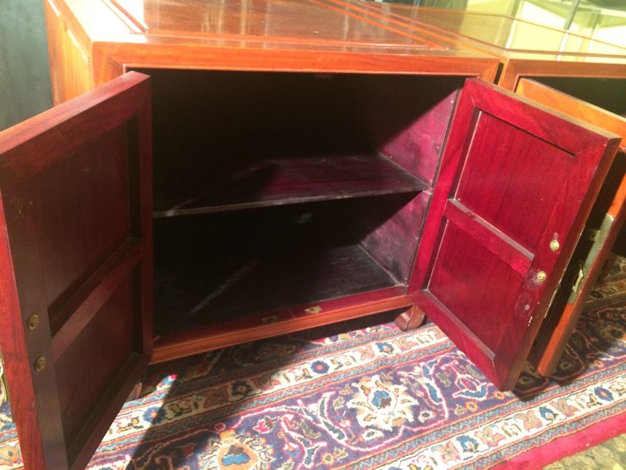 (2) Square Rosewood Chinese End Tables With Two Doors [Photo 5]