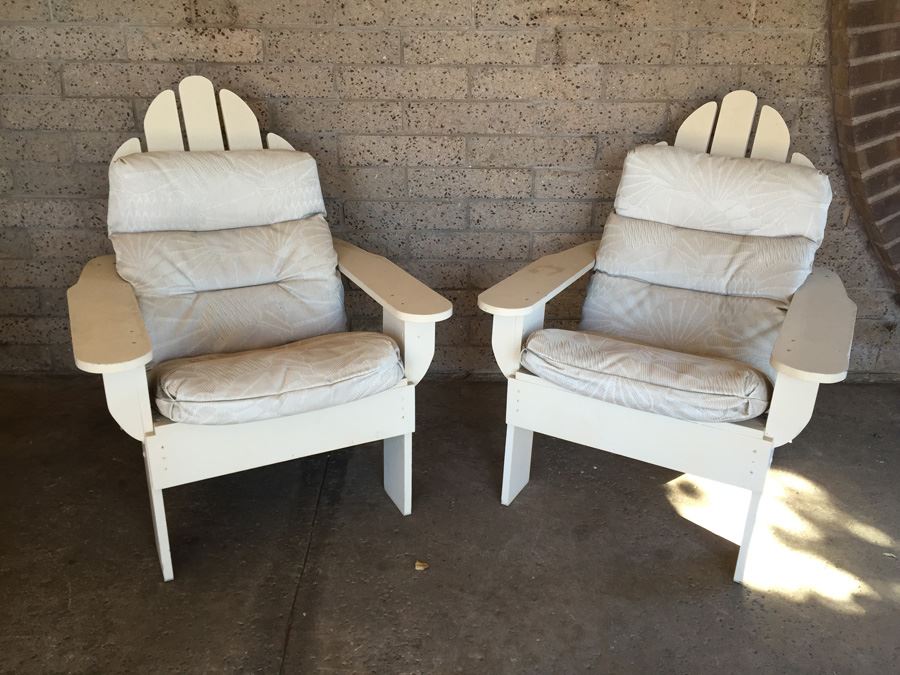 Pair Of Custom Made White Adirondack Chairs