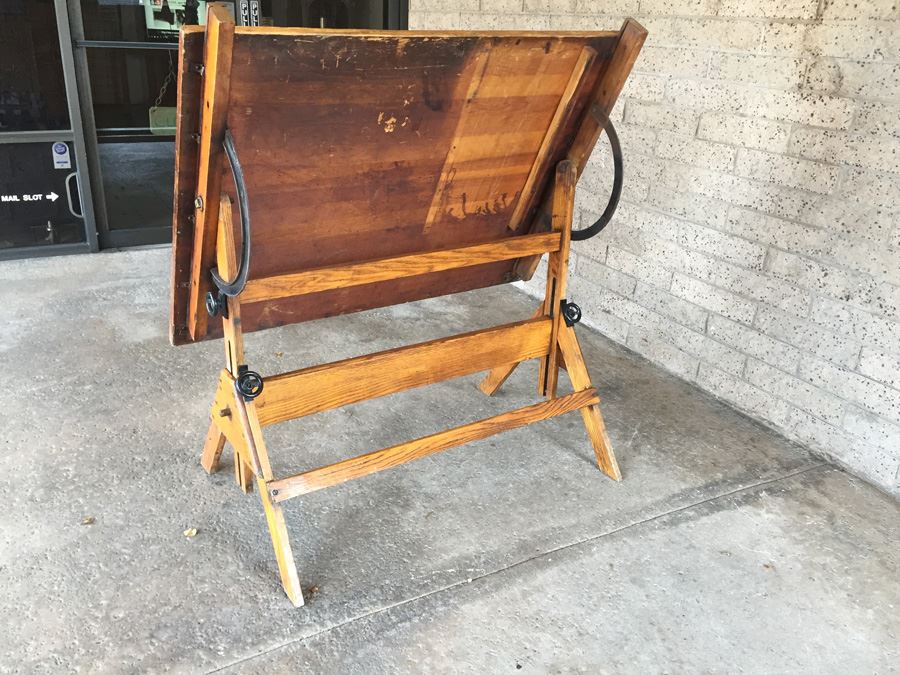 Vintage Wooden Adjustable Drafting Table Excellent For Use Or Display [Photo 9]