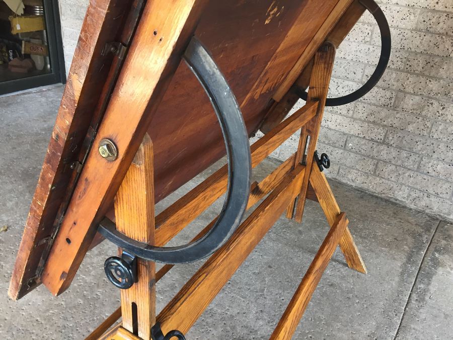 Vintage Wooden Adjustable Drafting Table Excellent For Use Or Display [Photo 11]