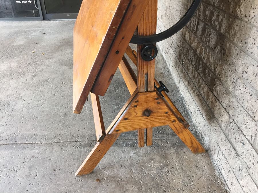 Vintage Wooden Adjustable Drafting Table Excellent For Use Or Display [Photo 6]