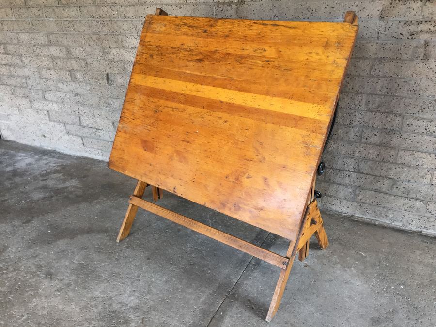 Vintage Wooden Adjustable Drafting Table Excellent For Use Or Display [Photo 8]