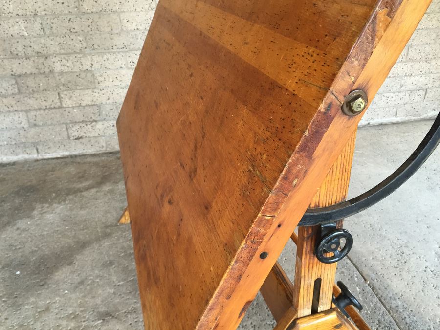 Vintage Wooden Adjustable Drafting Table Excellent For Use Or Display [Photo 18]