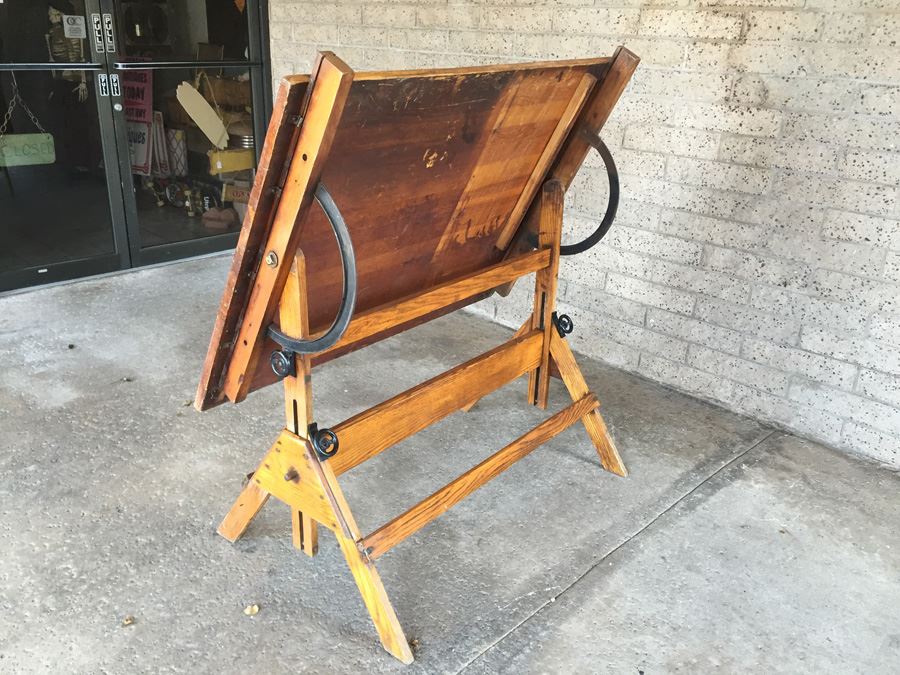 Vintage Wooden Adjustable Drafting Table Excellent For Use Or Display [Photo 10]