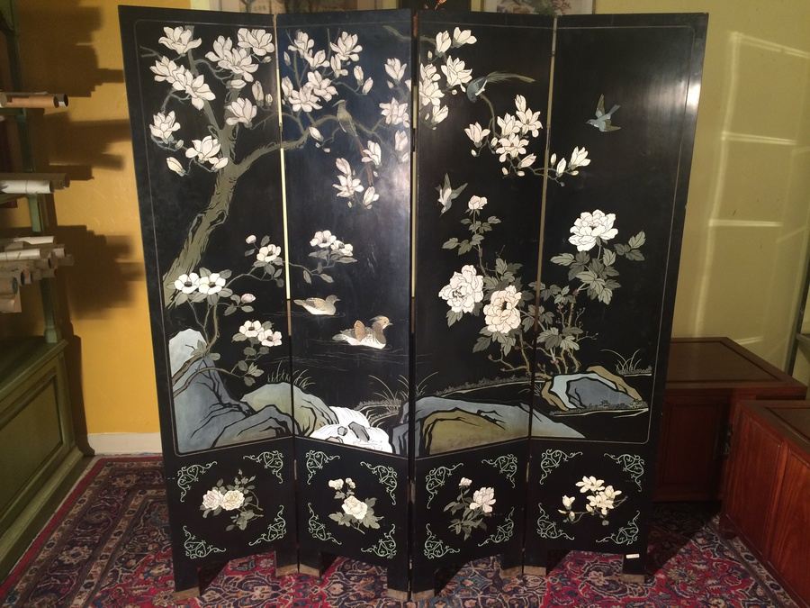 Two-sided Lacquered Chinese Coromandel Screen 4-Panel [Photo 1]