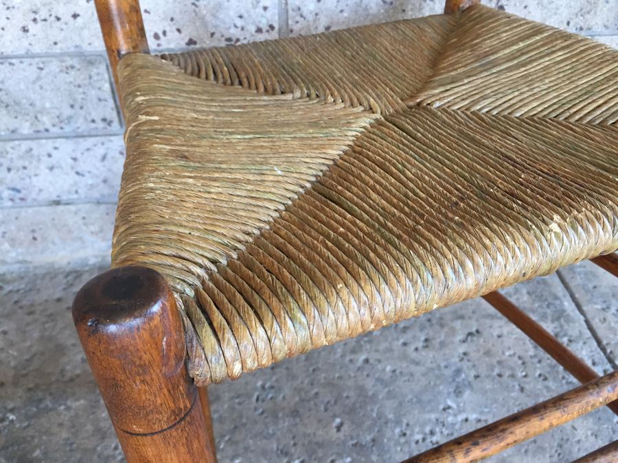 Pair Of Vintage Wooden Rush Seat Chairs With Footstool [Photo 8]