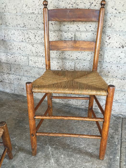 Pair Of Vintage Wooden Rush Seat Chairs With Footstool [Photo 6]