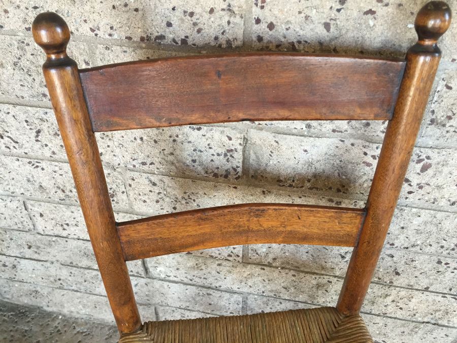 Pair Of Vintage Wooden Rush Seat Chairs With Footstool [Photo 4]