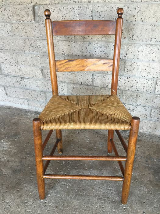 Pair Of Vintage Wooden Rush Seat Chairs With Footstool [Photo 10]