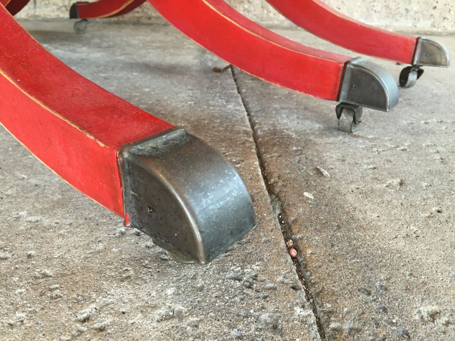 Vintage Distressed Red Drop Leaf Dining Table With Two Leaves And Hidden Silver Flatware Storage [Photo 9]