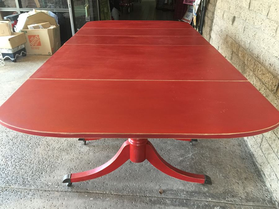 red distressed dining table