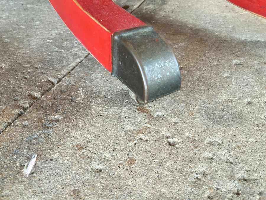 Vintage Distressed Red Drop Leaf Dining Table With Two Leaves And Hidden Silver Flatware Storage [Photo 8]