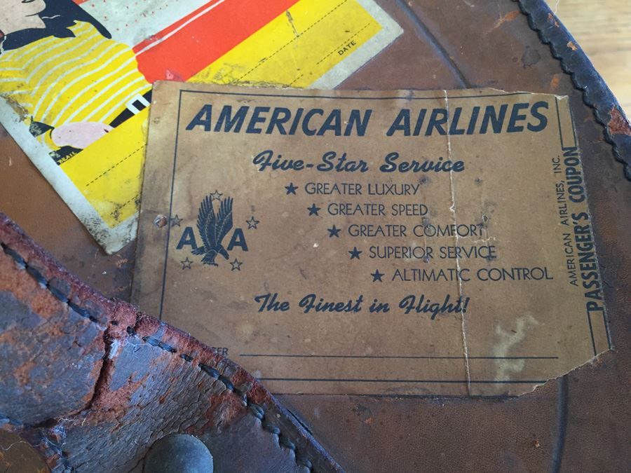 Vintage Leather Luggage Covered In Vintage Travel Stickers Decals [Photo 5]
