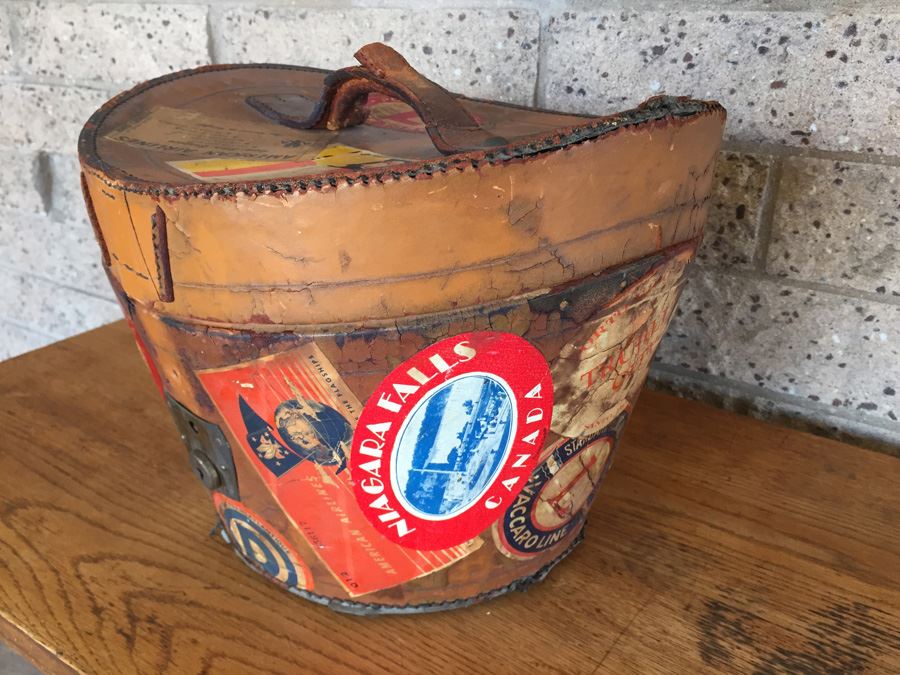 Vintage Leather Luggage Covered In Vintage Travel Stickers Decals [Photo 2]
