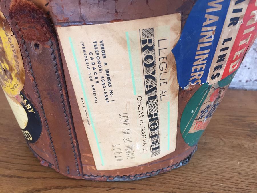 Vintage Leather Luggage Covered In Vintage Travel Stickers Decals [Photo 12]