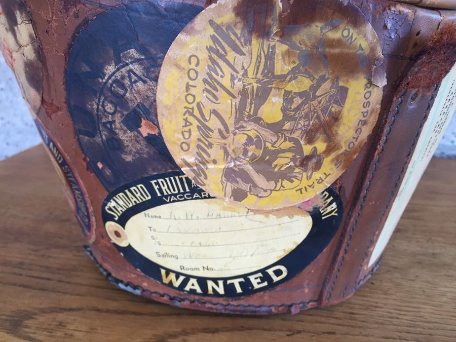 Vintage Leather Luggage Covered In Vintage Travel Stickers Decals [Photo 11]