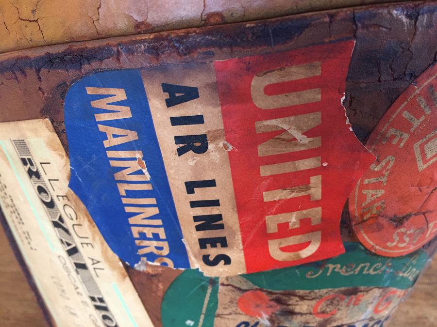 Vintage Leather Luggage Covered In Vintage Travel Stickers Decals [Photo 14]