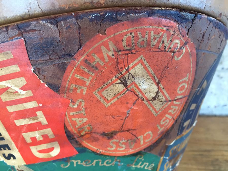 Vintage Leather Luggage Covered In Vintage Travel Stickers Decals [Photo 16]
